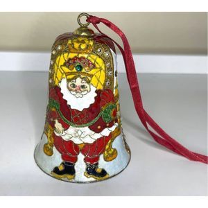 Vintage 2005 Christmas‎ Cloisonne Enamel Large Bell Santa Holiday Ornament